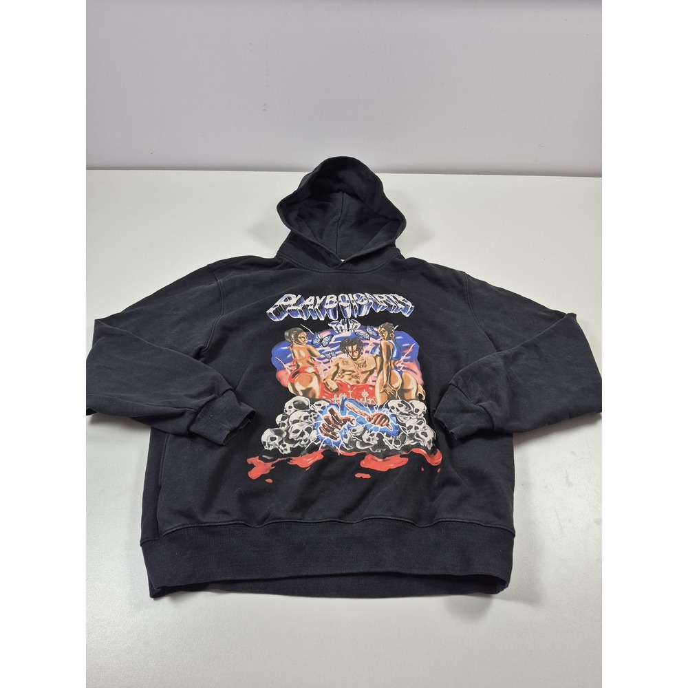 Playboi Carti NAGRI Hoodie Mens Medium Black Tour Graphic Fleece Sweatshirt